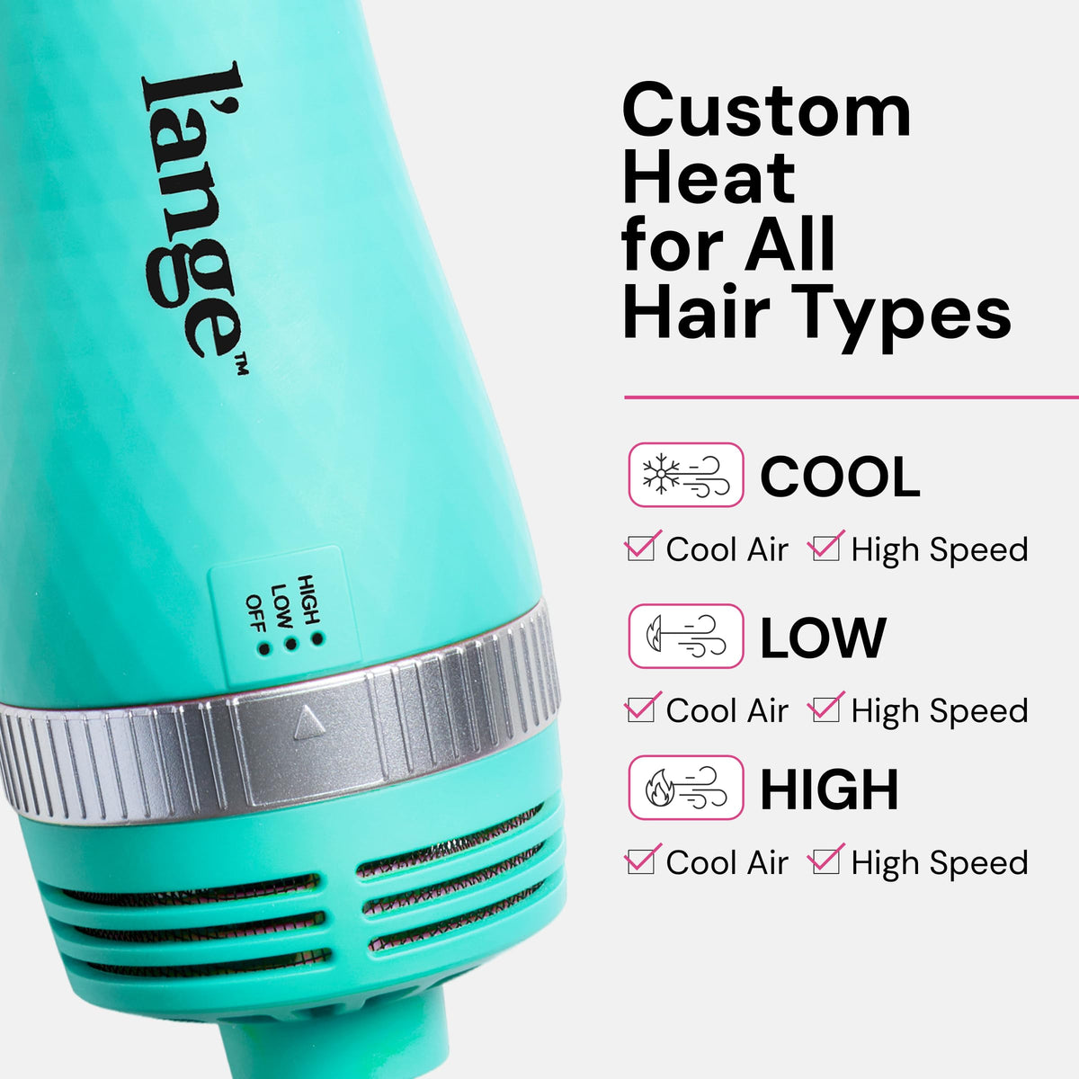 L'ANGE HAIR VolumeBoost brush dryer with controls visible