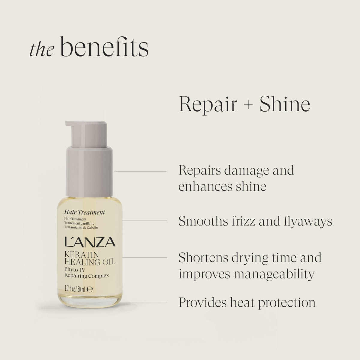 L’ANZA Keratin Healing Oil Hair with ingredients displayed