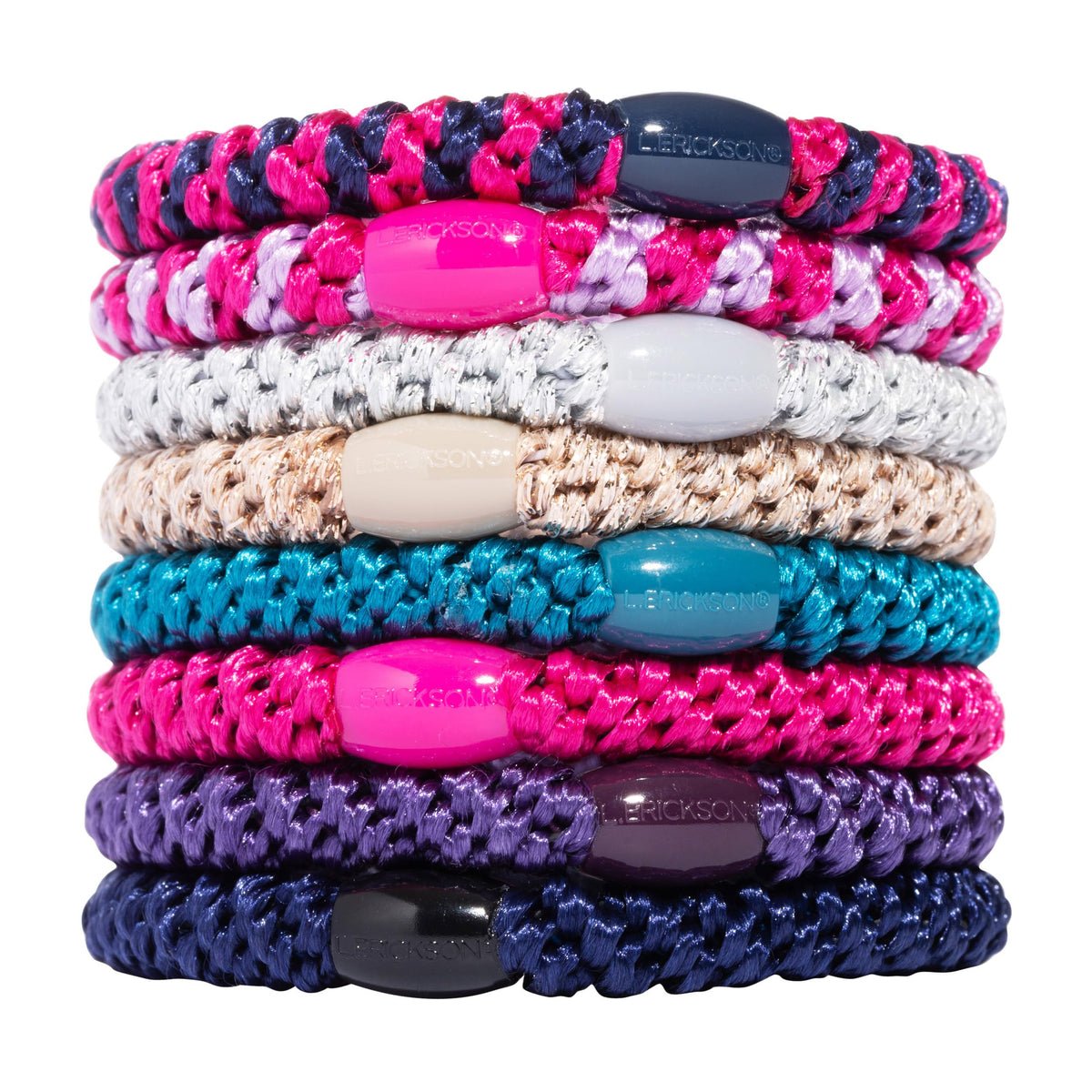 L. Erickson Colorful Grab & Go Ponytail Holders 8 Pack in Berry