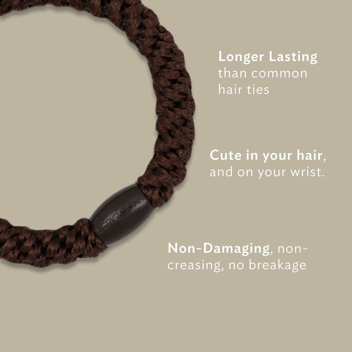 L. Erickson Mocha Ponytail Holders close-up showing texture
