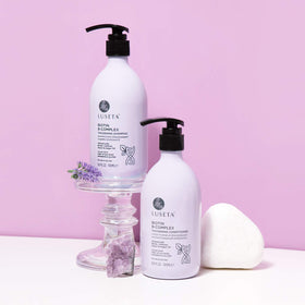 L LUSETA Biotin B-Complex Shampoo close-up of bottle