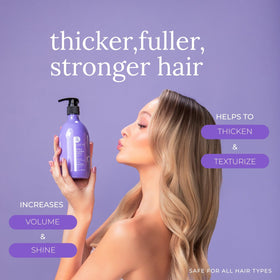 L LUSETA Biotin Shampoo and Conditioner bottles with a towel