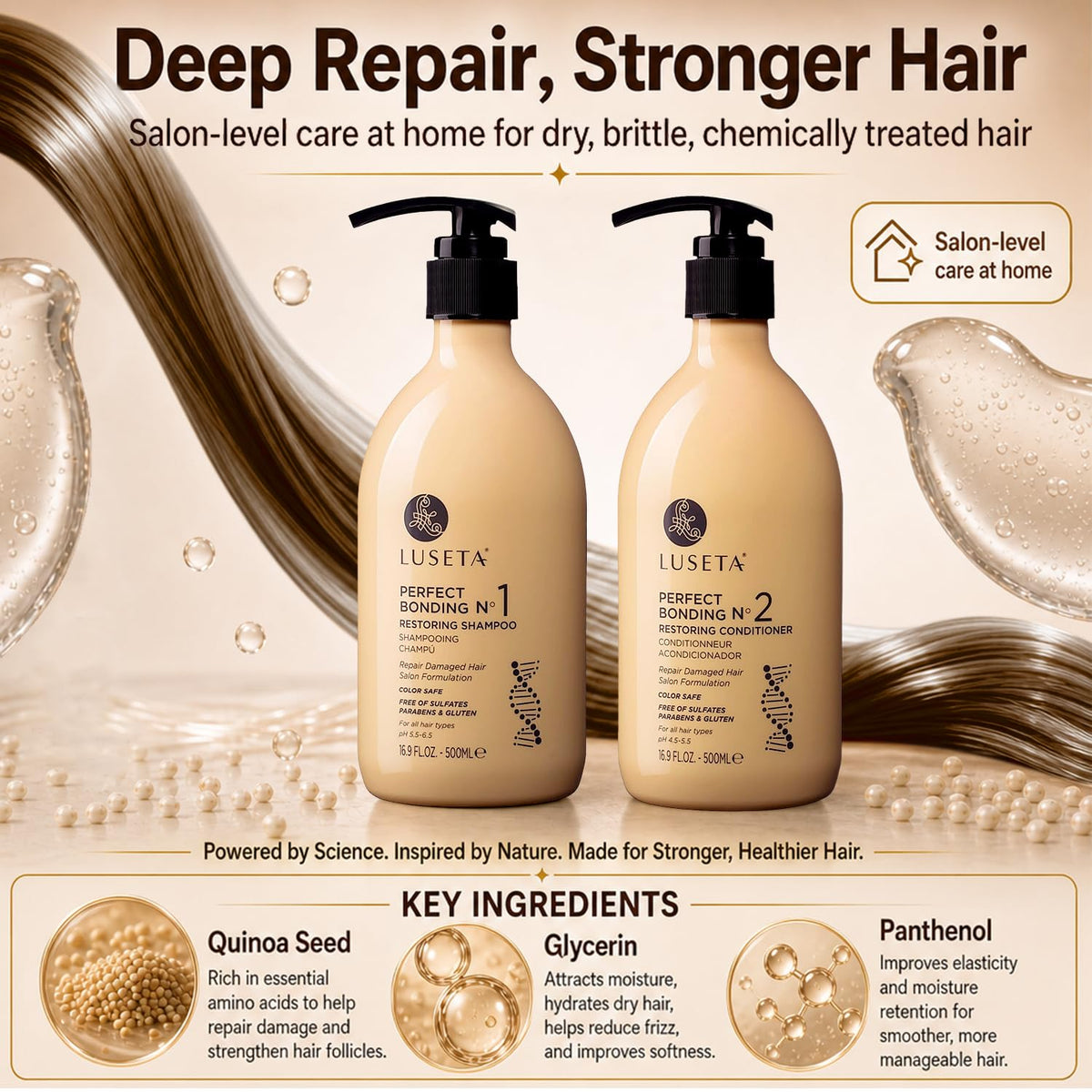 L LUSETA Bond Repair Shampoo and Conditioner Set packaging