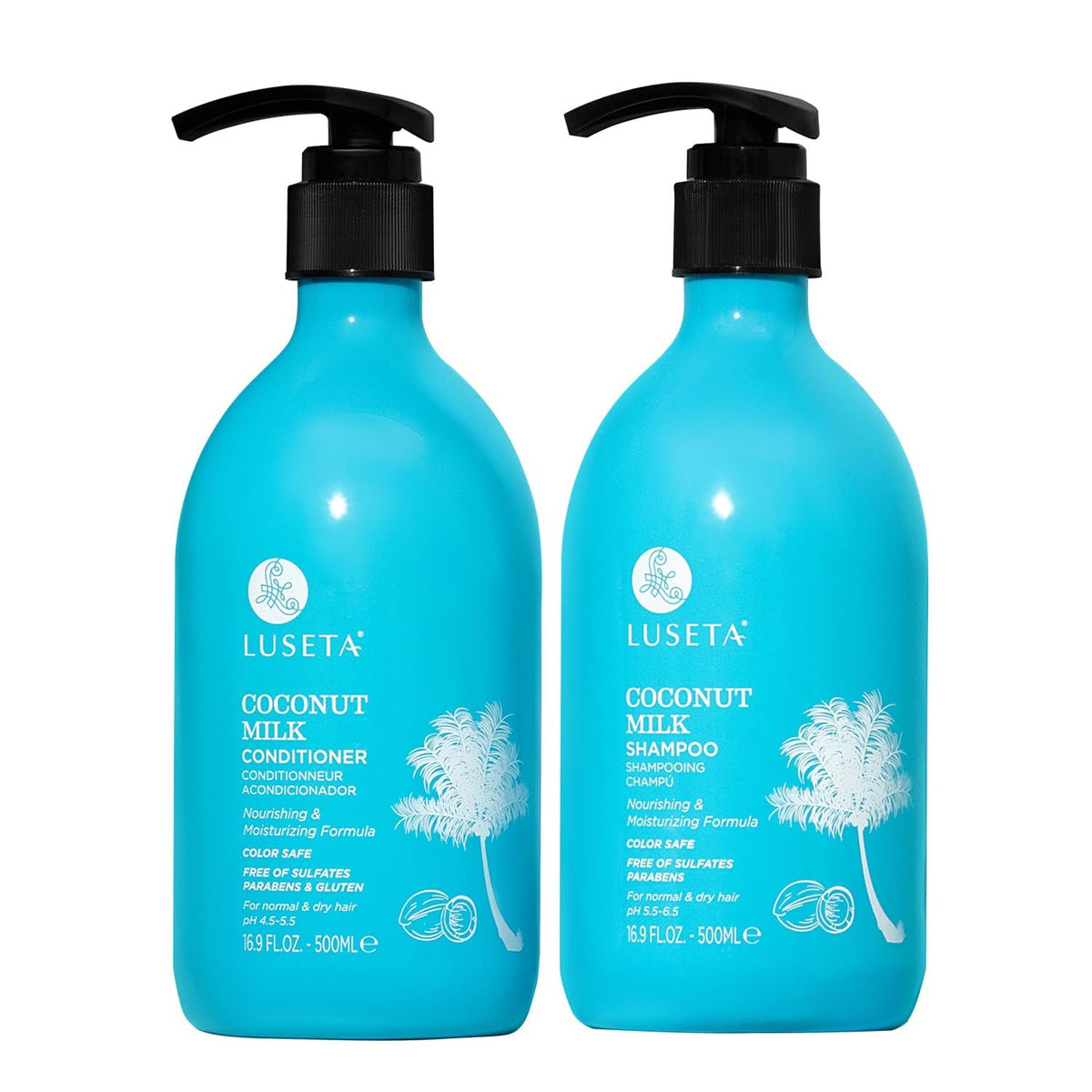 L LUSETA Coconut Oil Shampoo and Conditioner Set 16.9oz front view