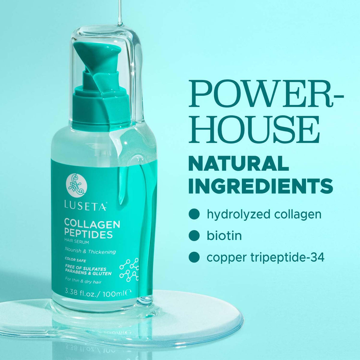L LUSETA Collagen Peptides Hair Oil bottle side view