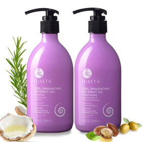 L LUSETA Curly Hair Shampoo and Conditioner Set front view with coconut oil
