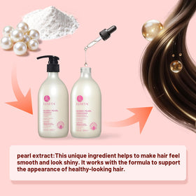 L LUSETA Glossing Pearl Shampoo and Conditioner in bathroom setting