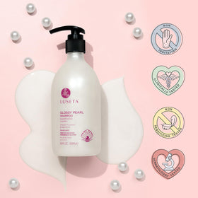 L LUSETA Glossing Pearl Shampoo and Conditioner on a vanity
