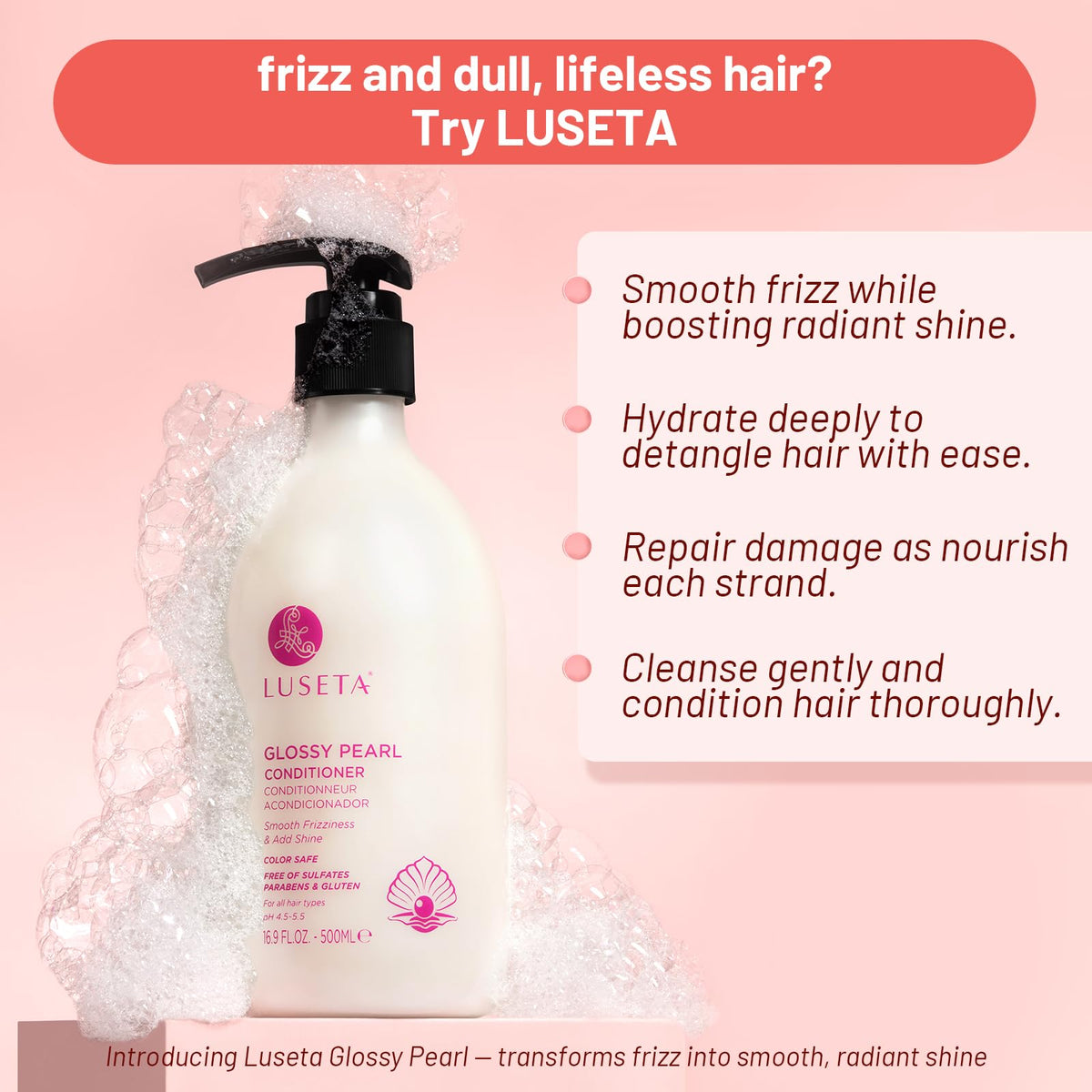 L LUSETA Glossing Pearl Shampoo bottle with label