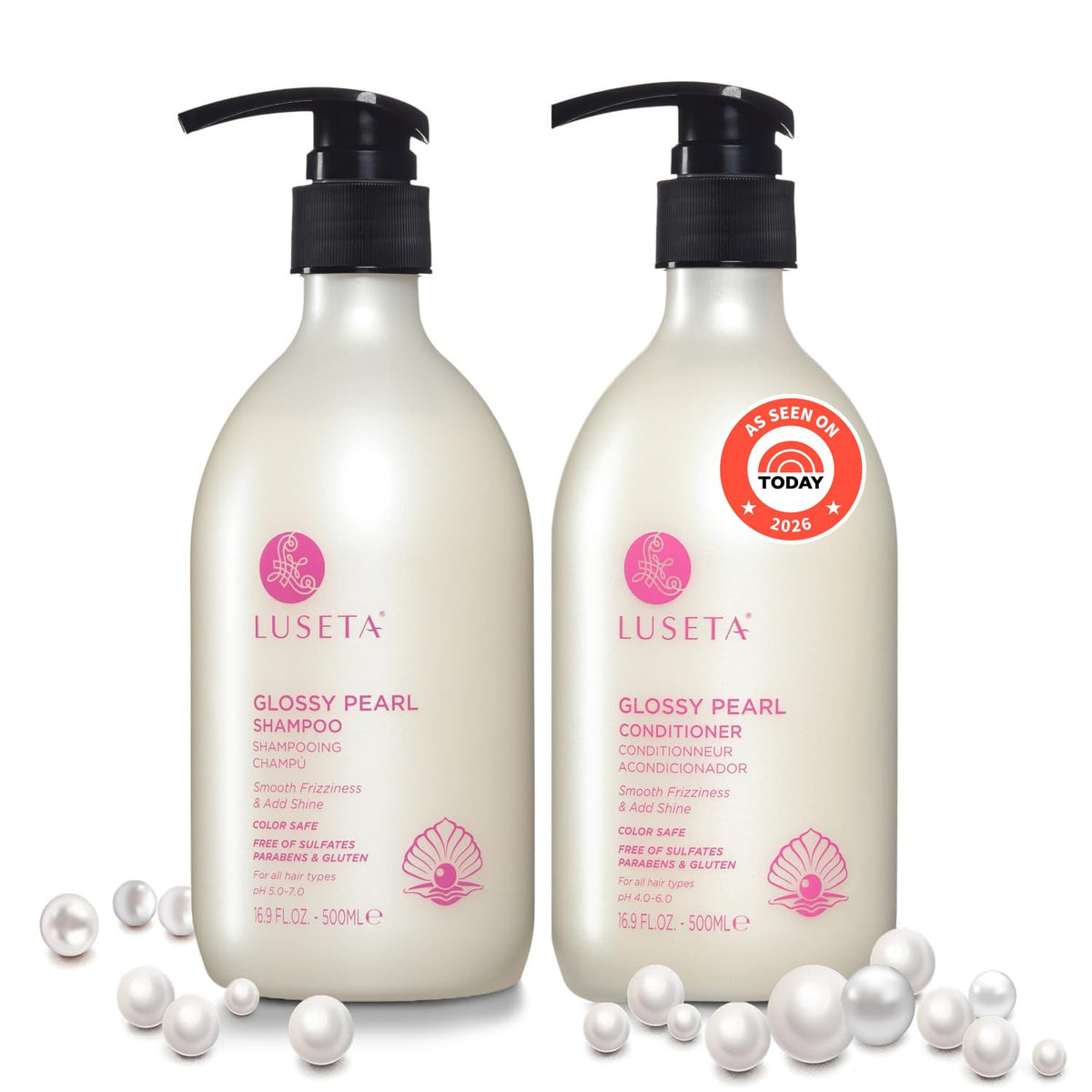 L LUSETA Glossy Pearl Shampoo and Conditioner Set front view