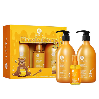 L LUSETA Manuka Honey Moisturizing Trio Hair Care Set front view