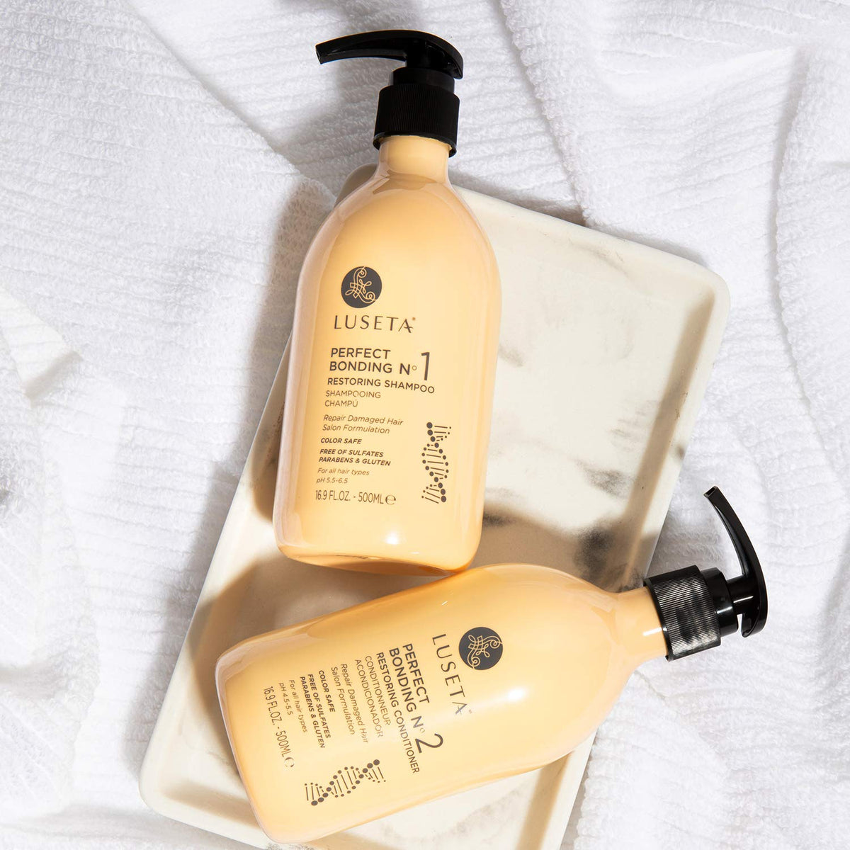 L LUSETA Perfect Bonding Shampoo and Conditioner lifestyle scene