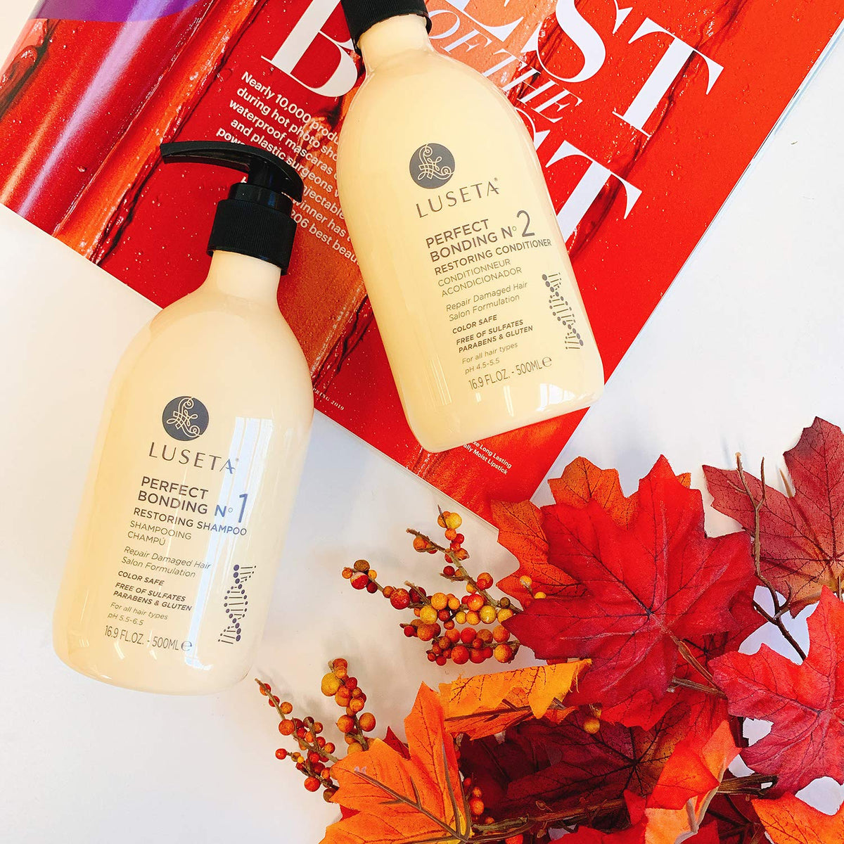 L LUSETA Perfect Bonding Shampoo close-up of bottle