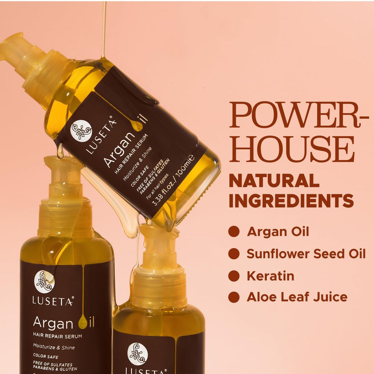 L LUSETA Pure Argan Oil Hair Serum application on hair