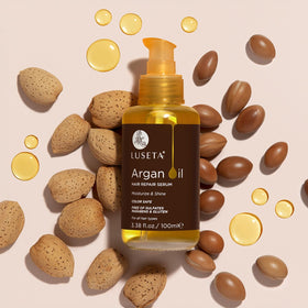 L LUSETA Pure Argan Oil Hair Serum lifestyle scene with model