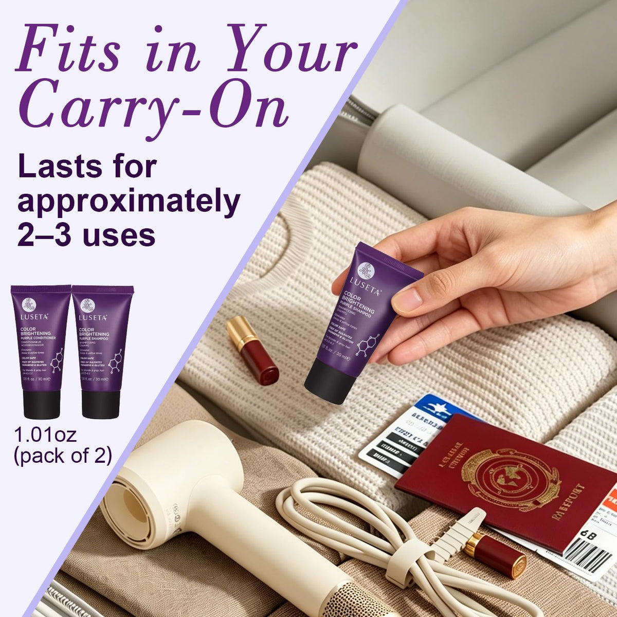 L LUSETA Purple Conditioner bottle with botanical extracts