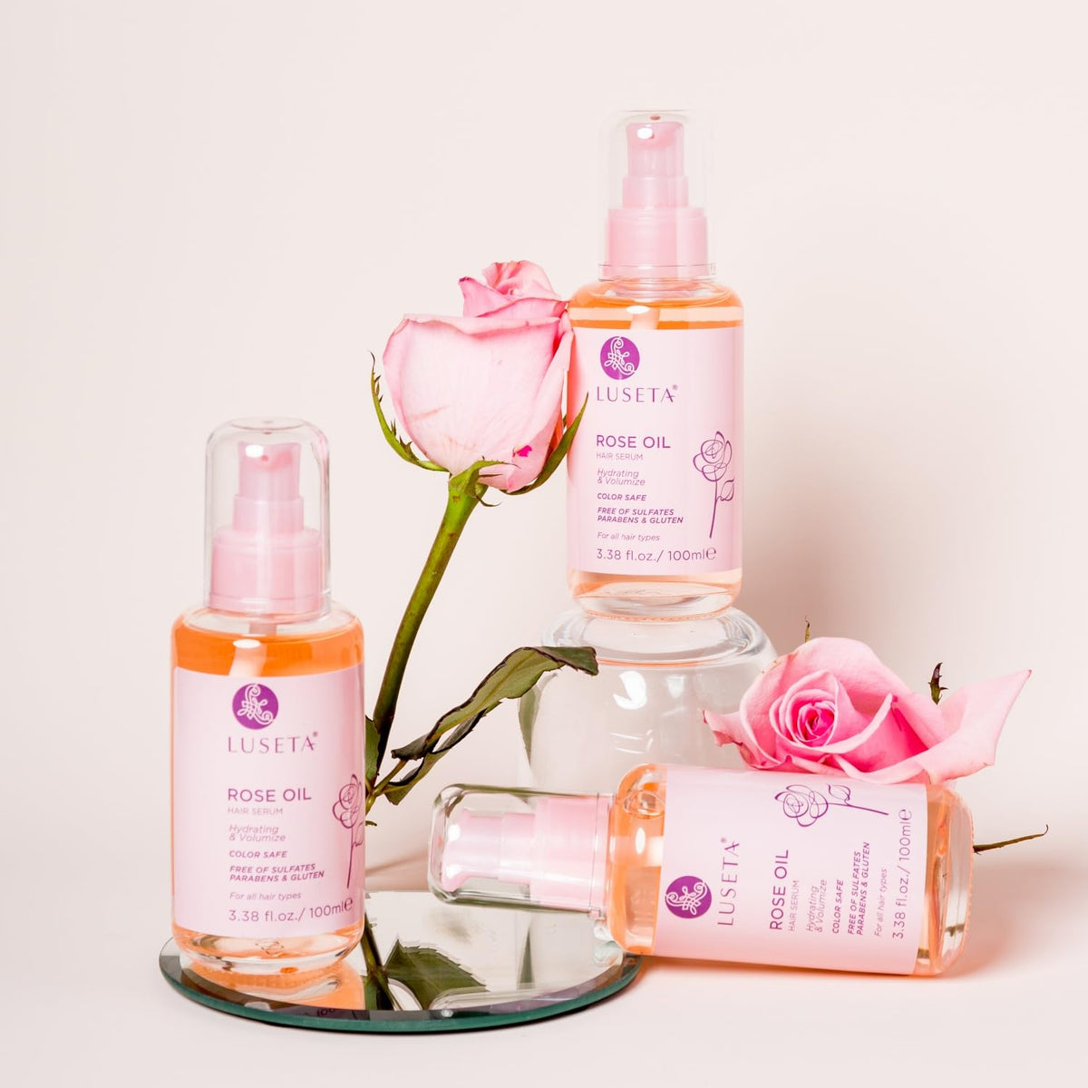 L LUSETA Rose Oil Hair Serum bottle side view