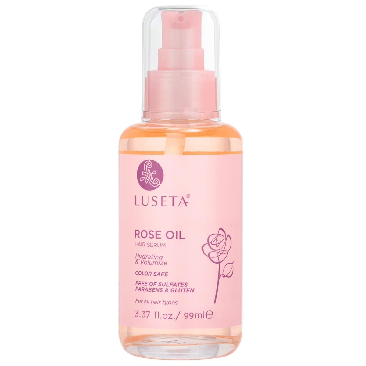 L LUSETA Rose Oil Hair Serum front view with packaging