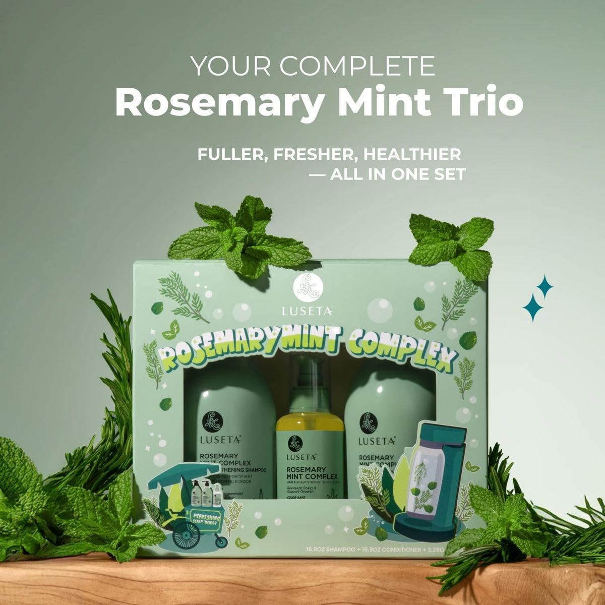 L LUSETA Rosemary Mint Hair Care Set hair oil bottle front view