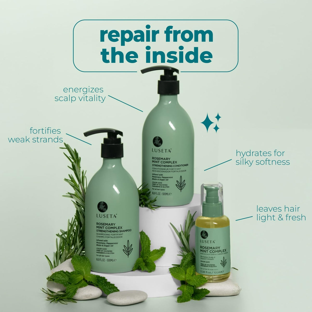 L LUSETA Rosemary Mint Hair Care Set hair oil bottle with label