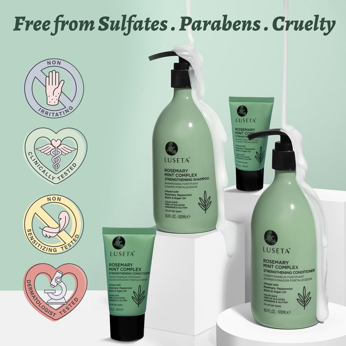 L LUSETA Rosemary Mint Shampoo & Conditioner Set lifestyle scene