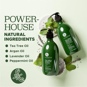 L LUSETA Tea Tree Oil Shampoo bottle close-up