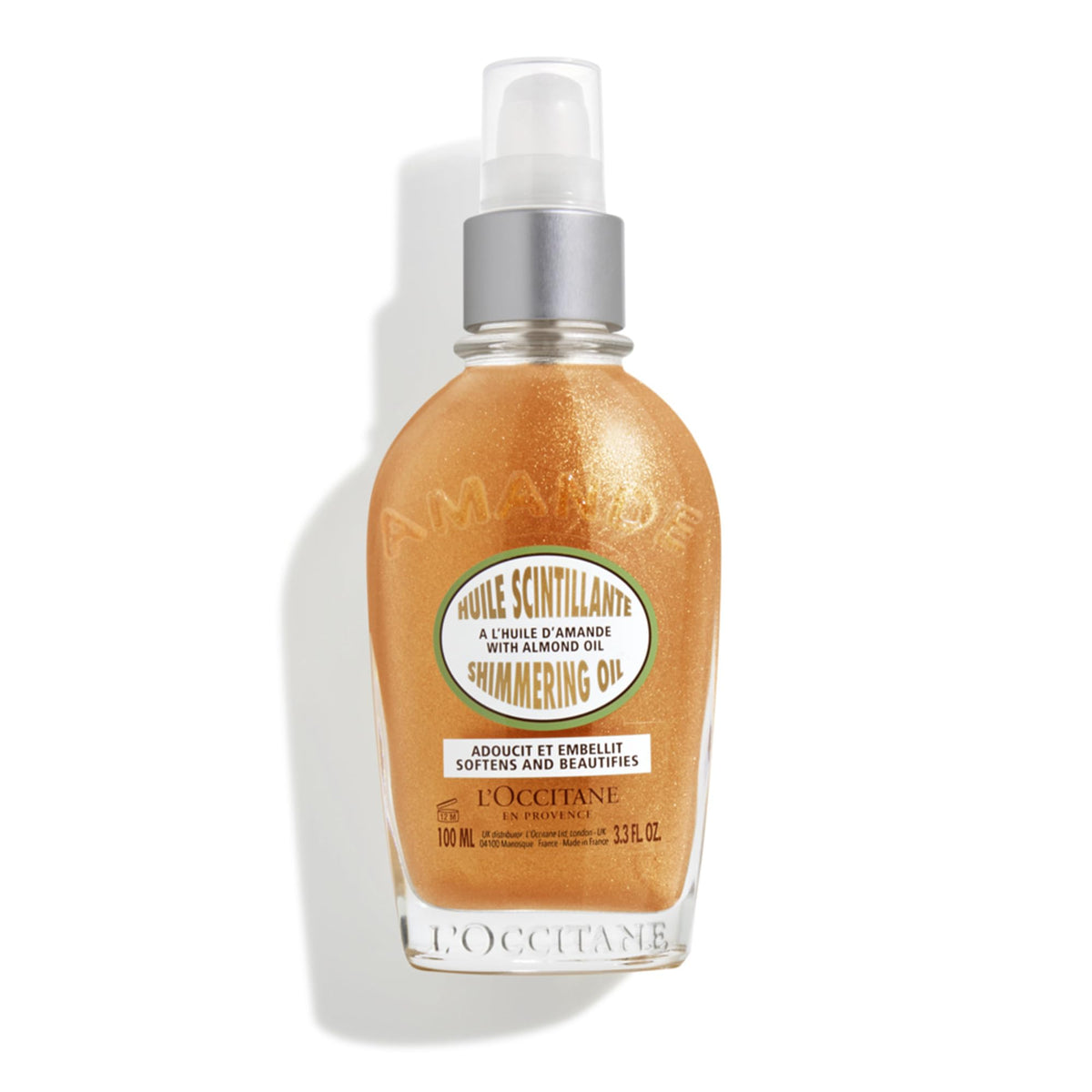 L'OCCITANE Almond Shimmering Body Oil front view, 3.3 Fl Oz