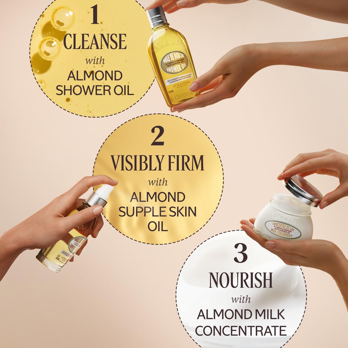 L'OCCITANE Almond Shower Oil in a bathroom setting