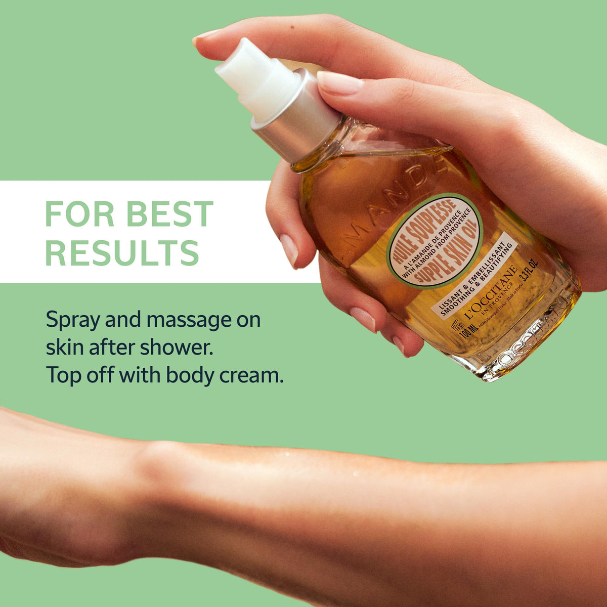 L'OCCITANE Almond Supple Skin Oil in lifestyle setting