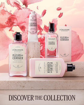 L'OCCITANE Cherry Blossom Hand Cream displayed on a vanity
