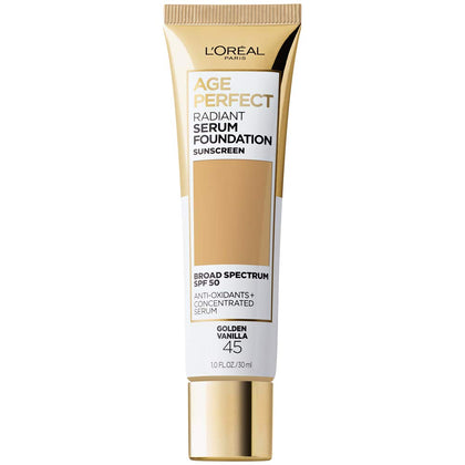 L'Oreal Paris Age Perfect Radiant Serum Foundation front view, Golden Vanilla