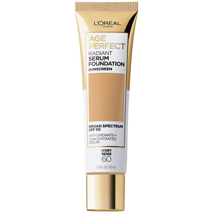 L'Oreal Paris Age Perfect Radiant Serum Foundation front view, Ivory Beige