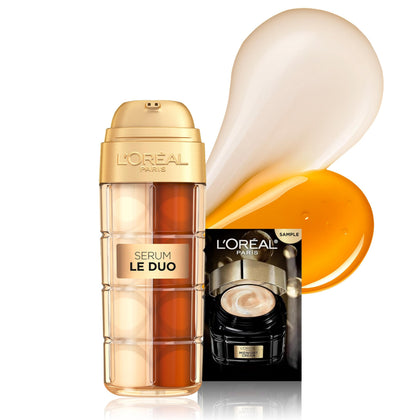L'Oreal Paris Age Perfect Serum Le Duo front view with gold accents