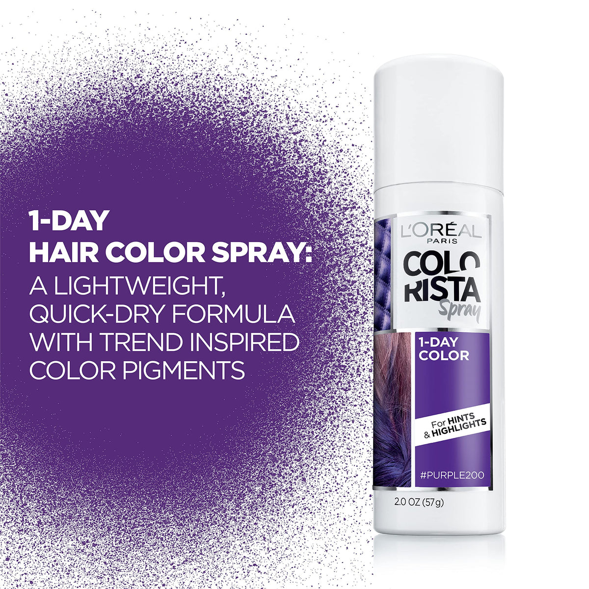 L'Oreal Paris Colorista 1-Day Washable Hair Colour Spray, Purple with vibrant hair