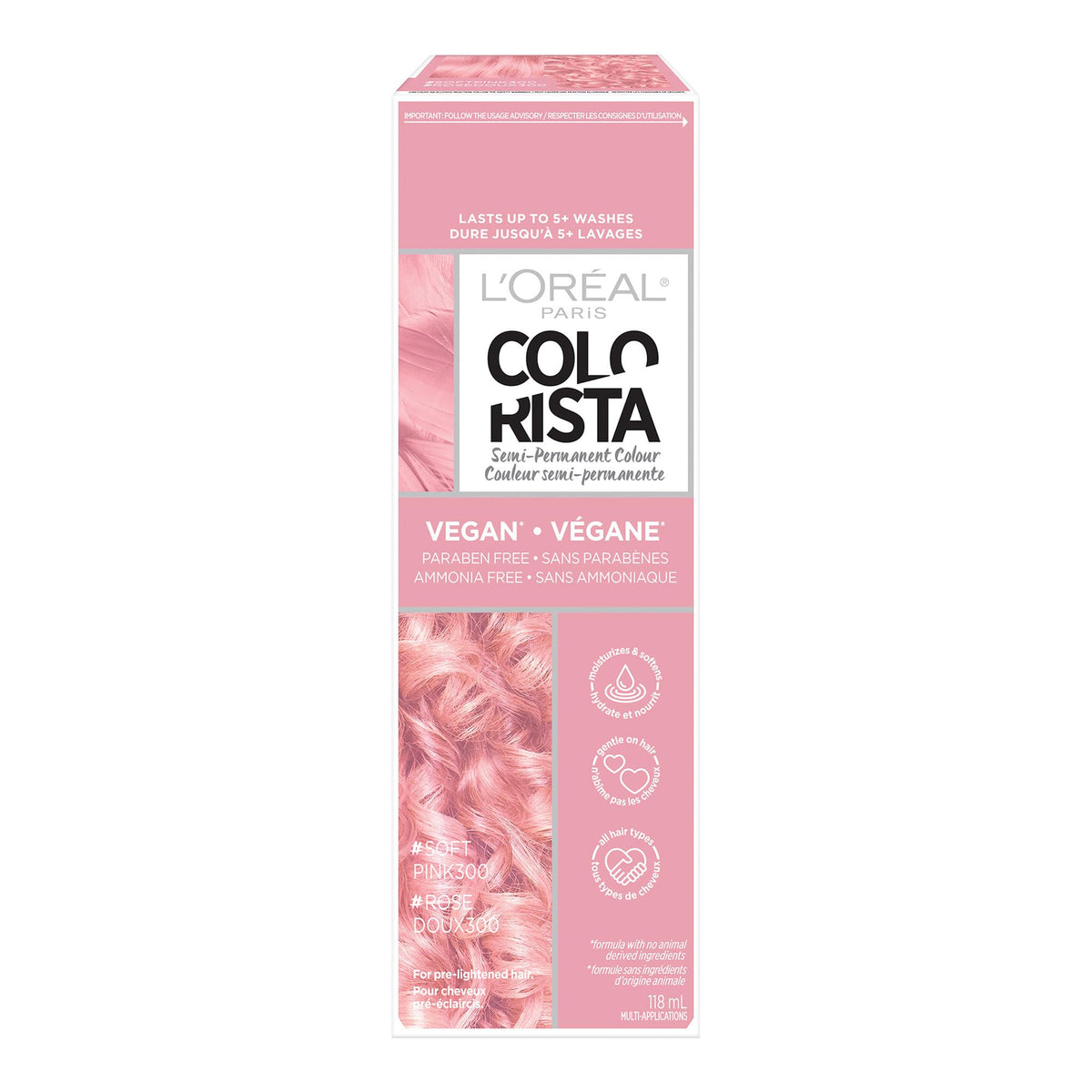 L'Oreal Paris Colorista Semi Permanent Hair Colour Soft Pink front view