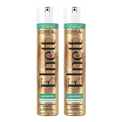 L'Oreal Paris Elnett Unscented Hairspray front view, 11 oz can
