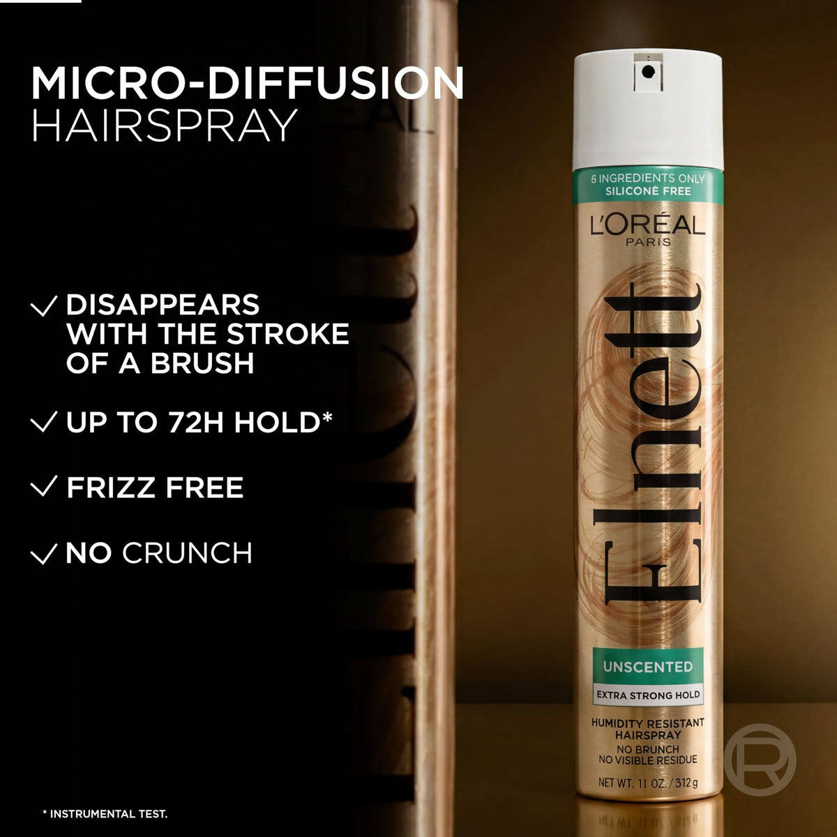 L'Oreal Paris Elnett Unscented Hairspray side view, nozzle detail