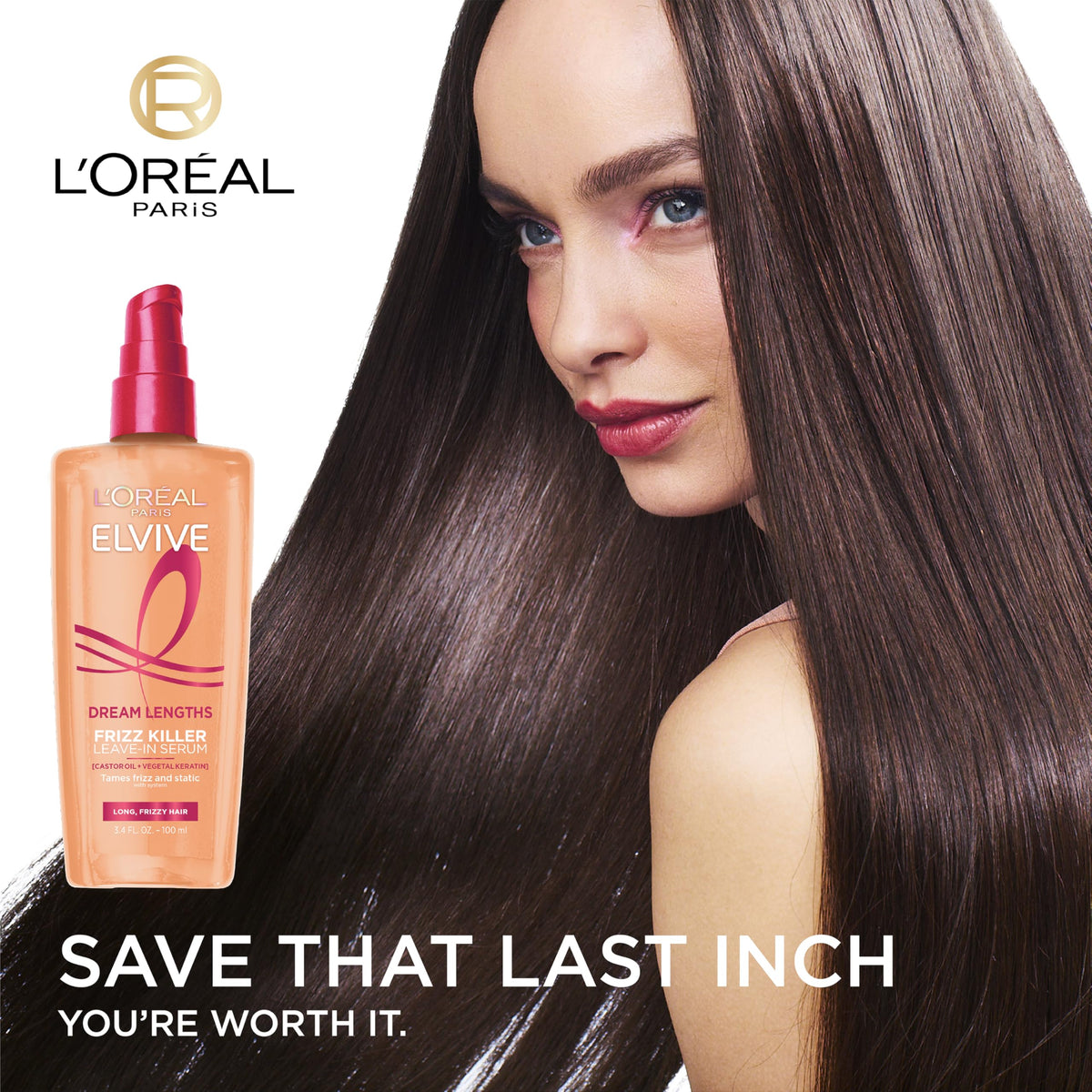 L'Oreal Paris Elvive Dream Lengths Frizz Killer Serum with floral background