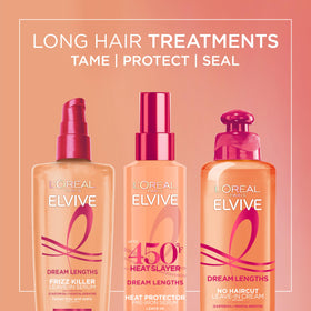 L'Oreal Paris Elvive Dream Lengths Heat Slayer Pre-Iron Spray 4.4oz in use on hair