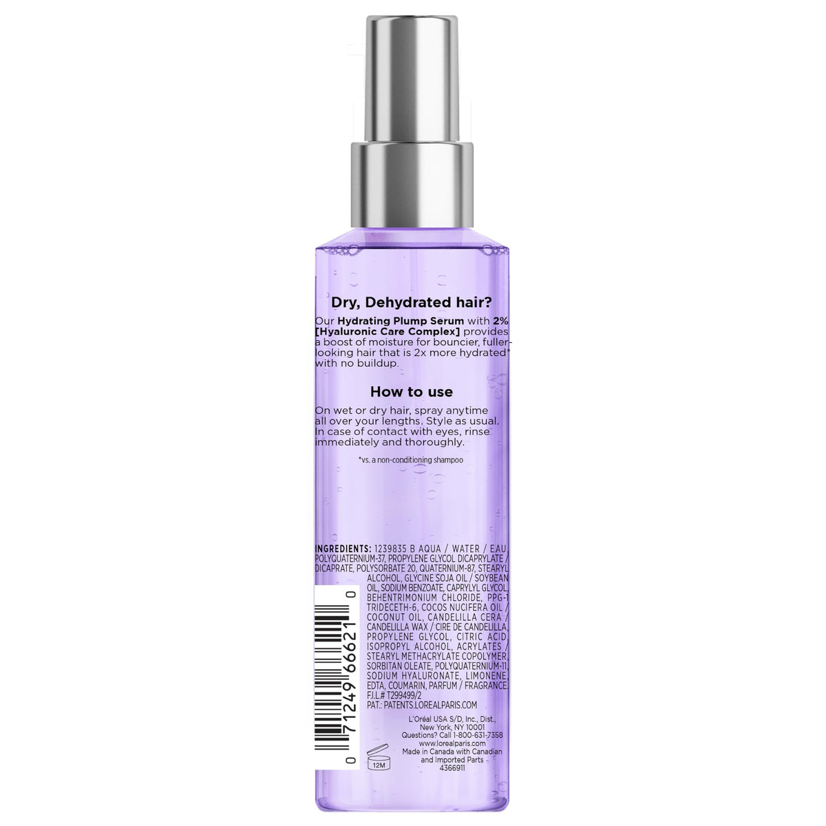 L'Oreal Paris Elvive Hyaluron Plump Hair Serum with ingredients list