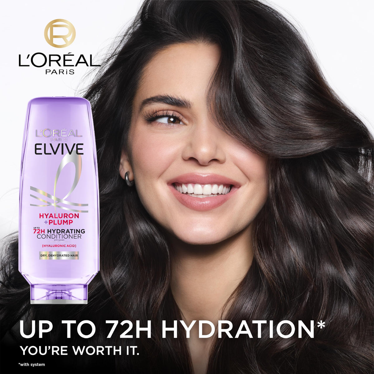 L'Oreal Paris Elvive Hyaluron Plump Hydrating Conditioner side view showing bottle design