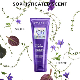 L'Oreal Paris EverPure Brass Toning Purple Shampoo with purple dye details