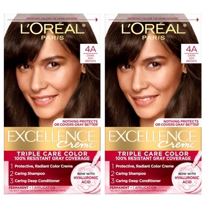 L'Oreal Paris Excellence Crème 4A Dark Ash Brown hair dye kit front view