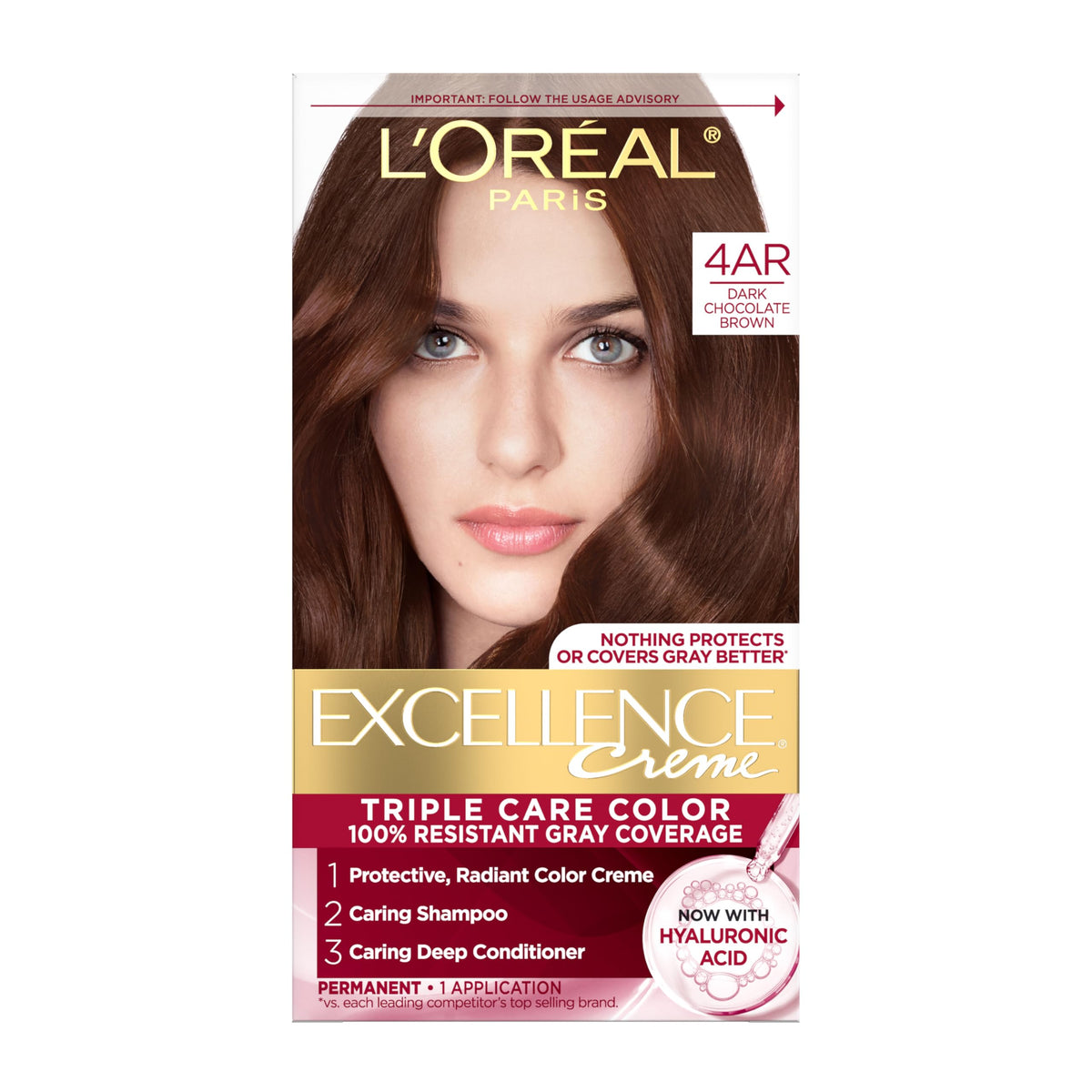 L'Oreal Paris Excellence Crème 4AR Dark Chocolate Brown hair dye kit front view