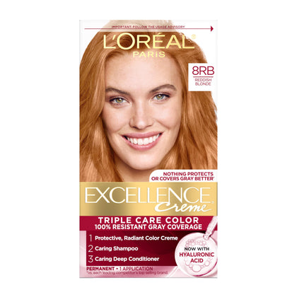 L'Oreal Paris Excellence Crème 8RB Reddish Blonde hair dye front view