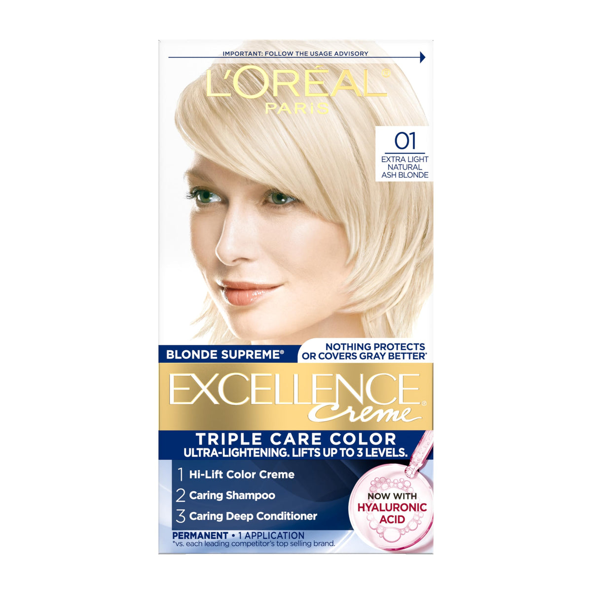 L'Oreal Paris Excellence Crème Hair Dye 01 Extra Light Natural Ash Blonde front view