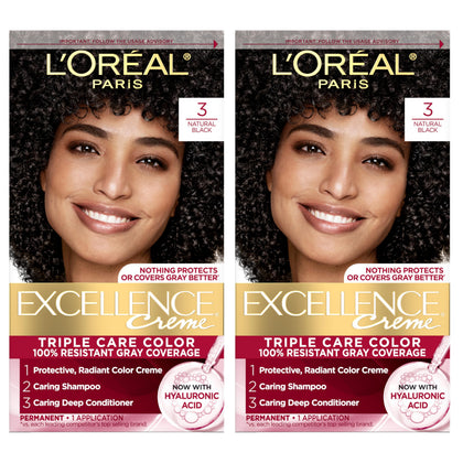 L'Oreal Paris Excellence Crème Hair Dye 3 Natural Black front view