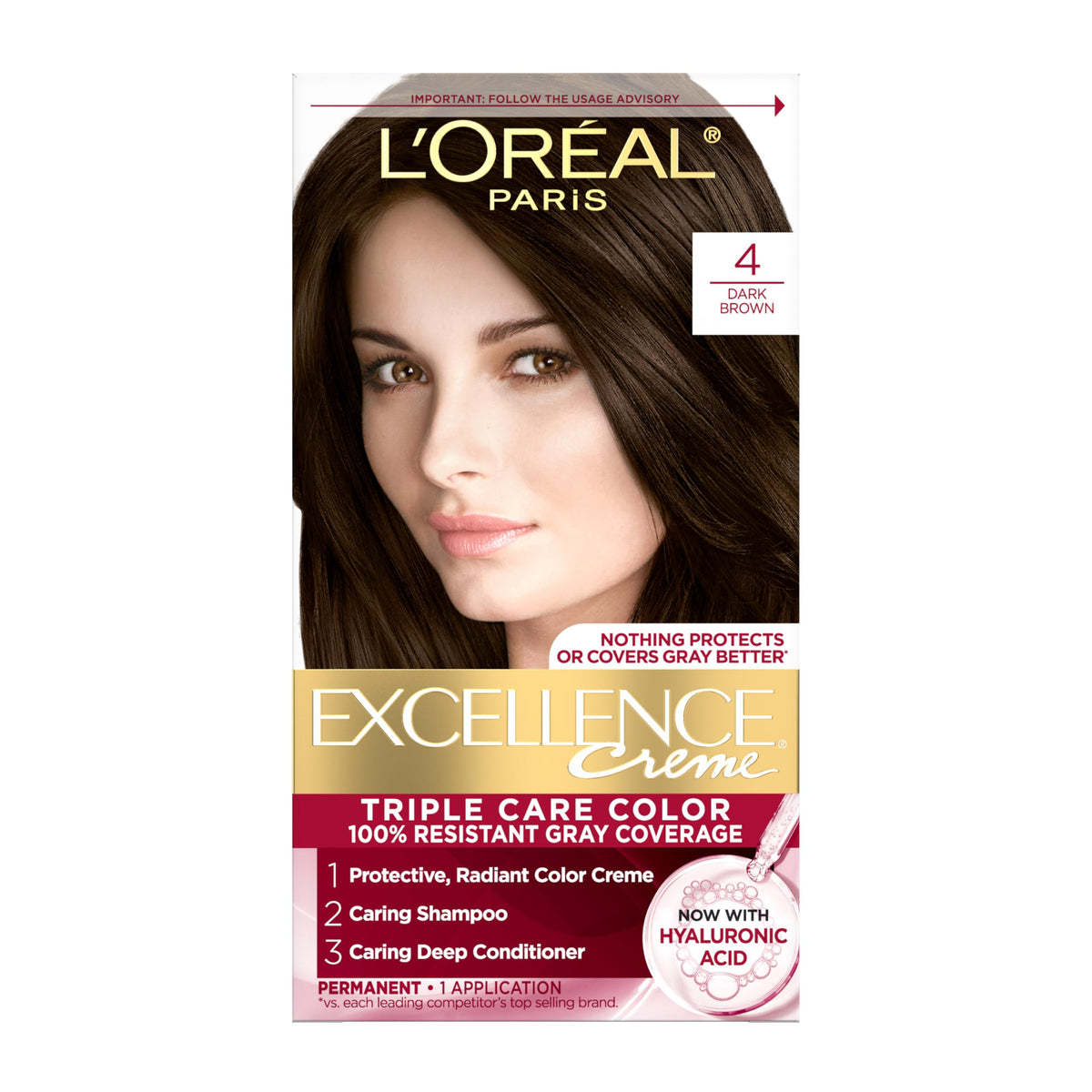 L'Oreal Paris Excellence Crème Hair Dye 4 Dark Brown front view