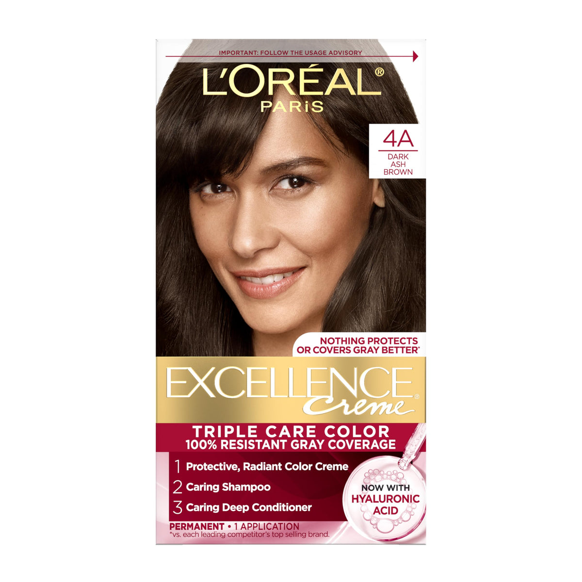 L'Oreal Paris Excellence Crème Hair Dye 4A Dark Ash Brown packaging front view
