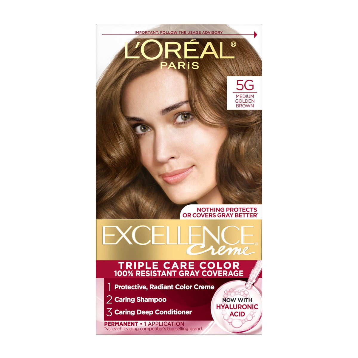 L'Oreal Paris Excellence Crème Hair Dye 5G Medium Golden Brown front view